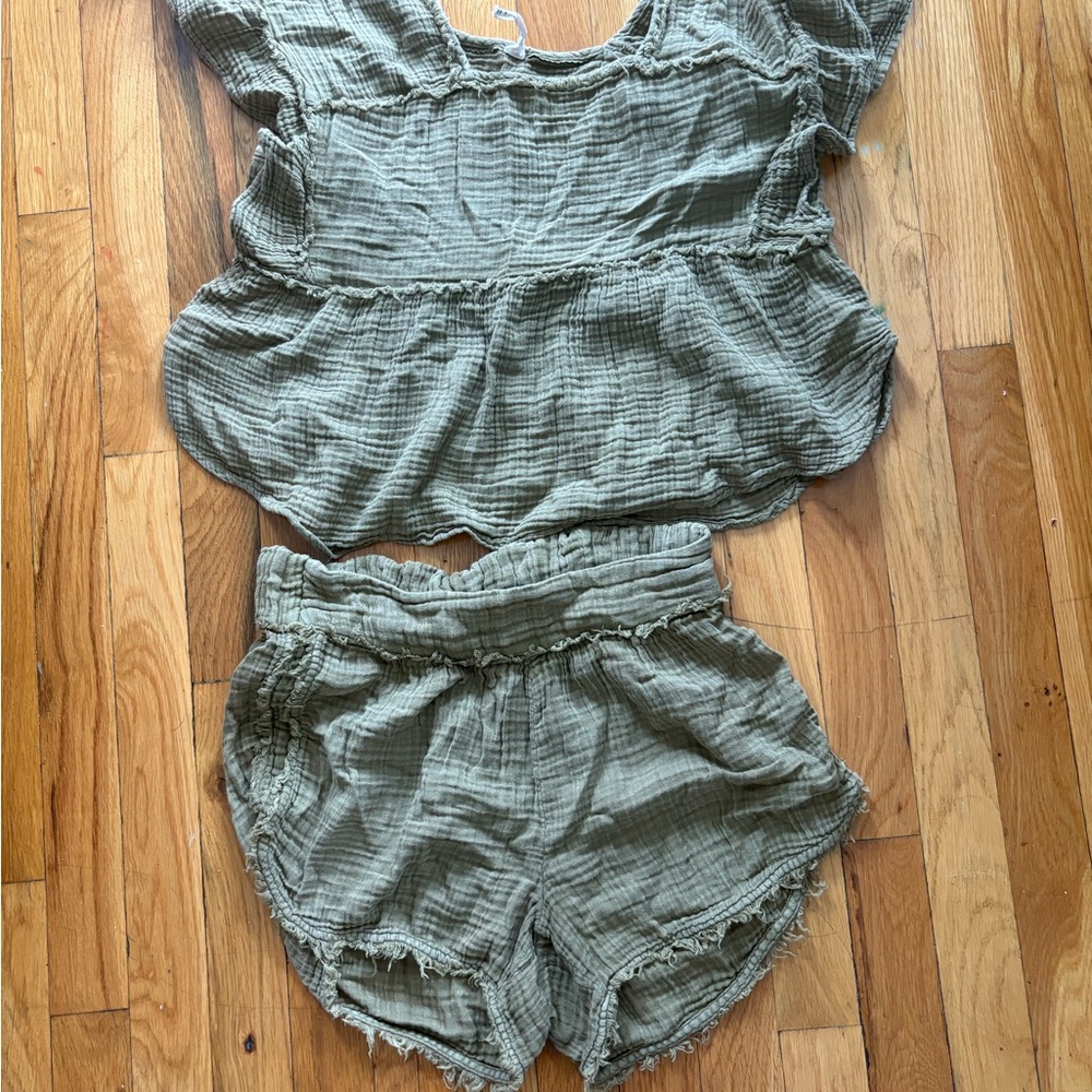 Daily Practice Matching Olive Green Textured Two-Piece Set